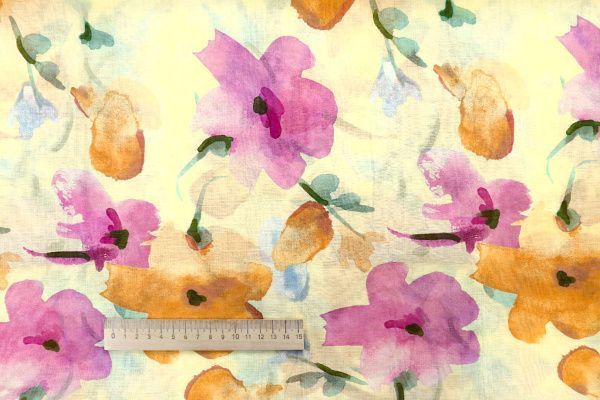 Вуаль принт/цветы пурпурно-оранжевые на салатовом 4080-PY/D#23/C#3