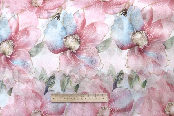 Вуаль принт/цветы розово-голубые на белом 4152-PY/C#2