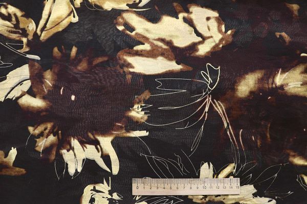 Вуаль принт/цветы желто-коричневые на черном 4228-PY/D#2/C#1