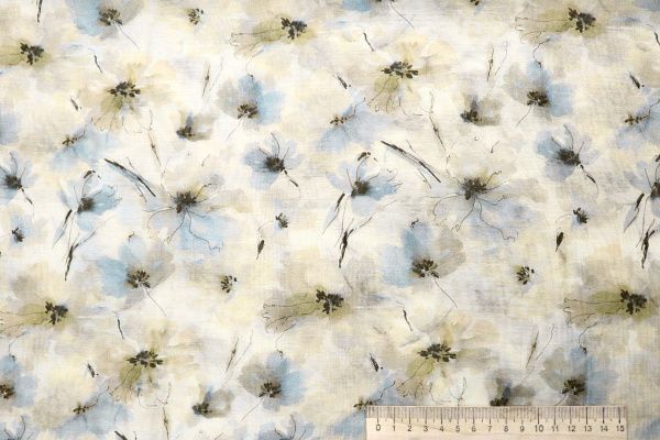 Вуаль принт/цветы васильково-желтые на молочном 4100-PY/D#3/C#1 (12379)