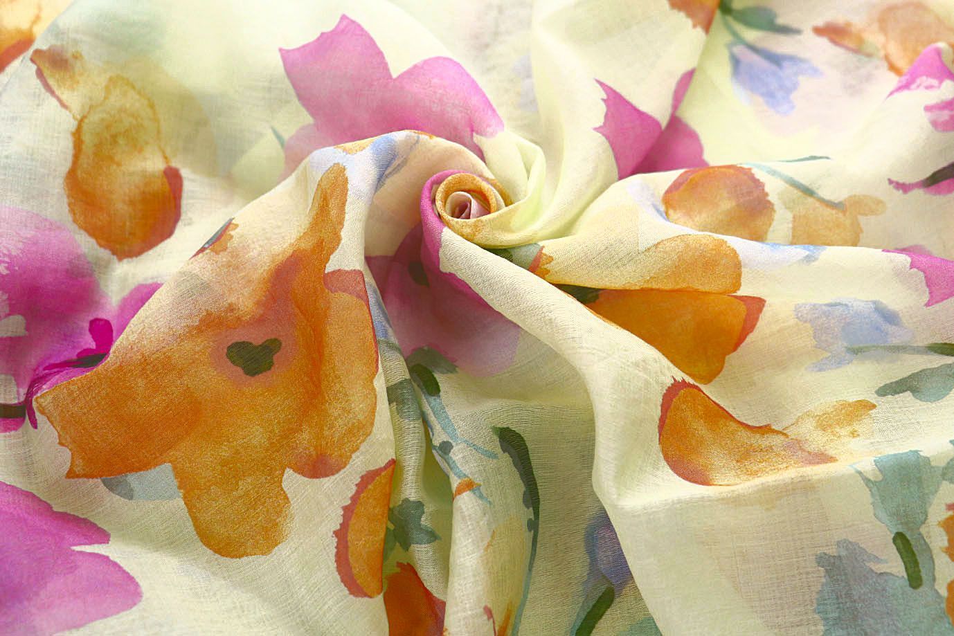 Вуаль принт/цветы пурпурно-оранжевые на салатовом 4080-PY/D#23/C#3