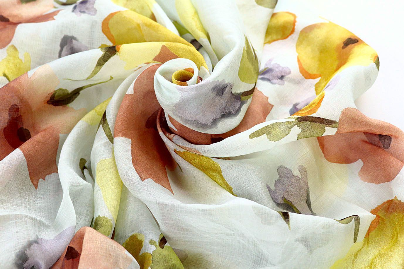 Вуаль принт/цветы желто-оранжевые на светло-зеленом 4080-PY/D#23/C#1
