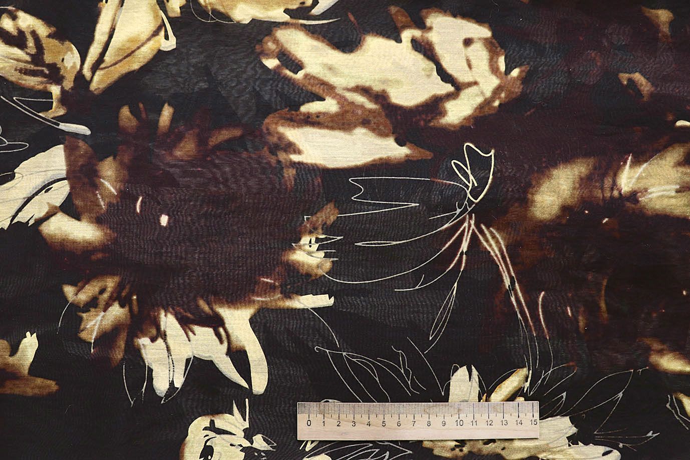 Вуаль принт/цветы желто-коричневые на черном 4228-PY/D#2/C#1