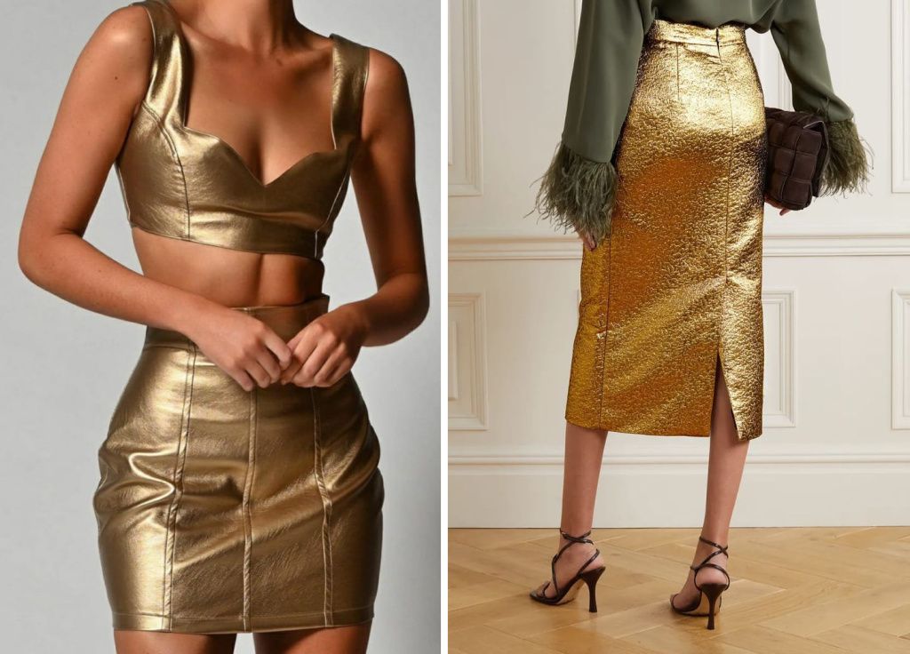 металлизированная экокожа в новогодних образах