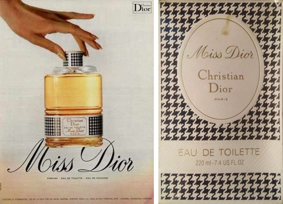 Узор «гусиная лапка» в дизайне аромата Miss Dior